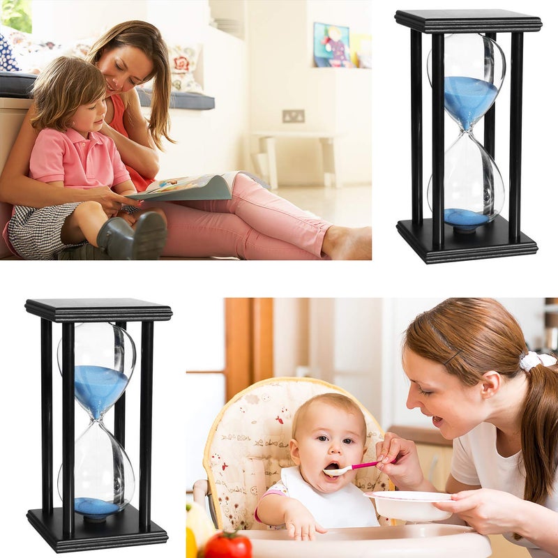 Lodunsyr Sandglass 60 Minutes Timer Hourglass 1 Hour for Ornament Decoration Xmas New Year Birthday Tea Coffee Table Book Shelf School Game Wooden Frame Sand Timer Blue - Image 4